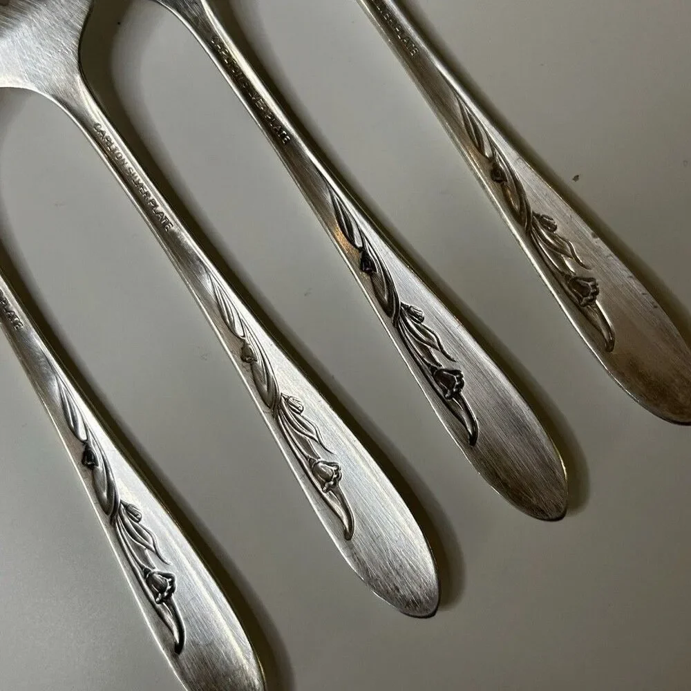 Carlton Silver Plate Salad Fork Set Of 4 Forks Cherie Pattern - Picture 5 of 12
